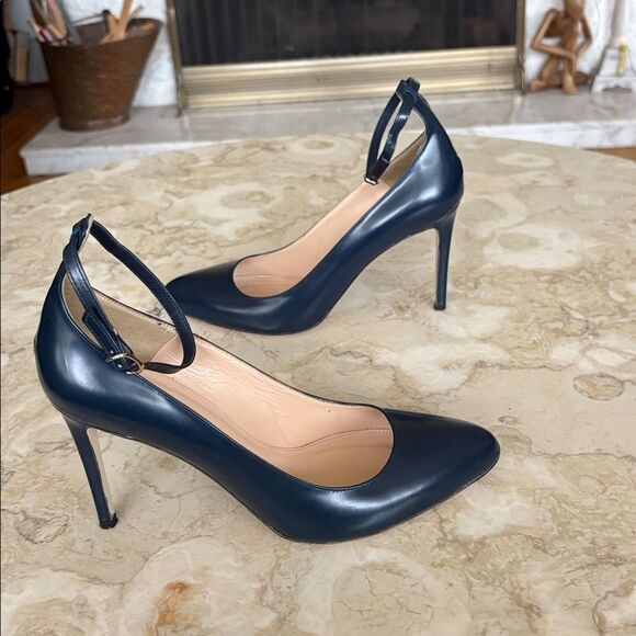 J. Crew Glossy Leather Stiletto Pumps Heels with Ankle Straps - Picture 5 of 15